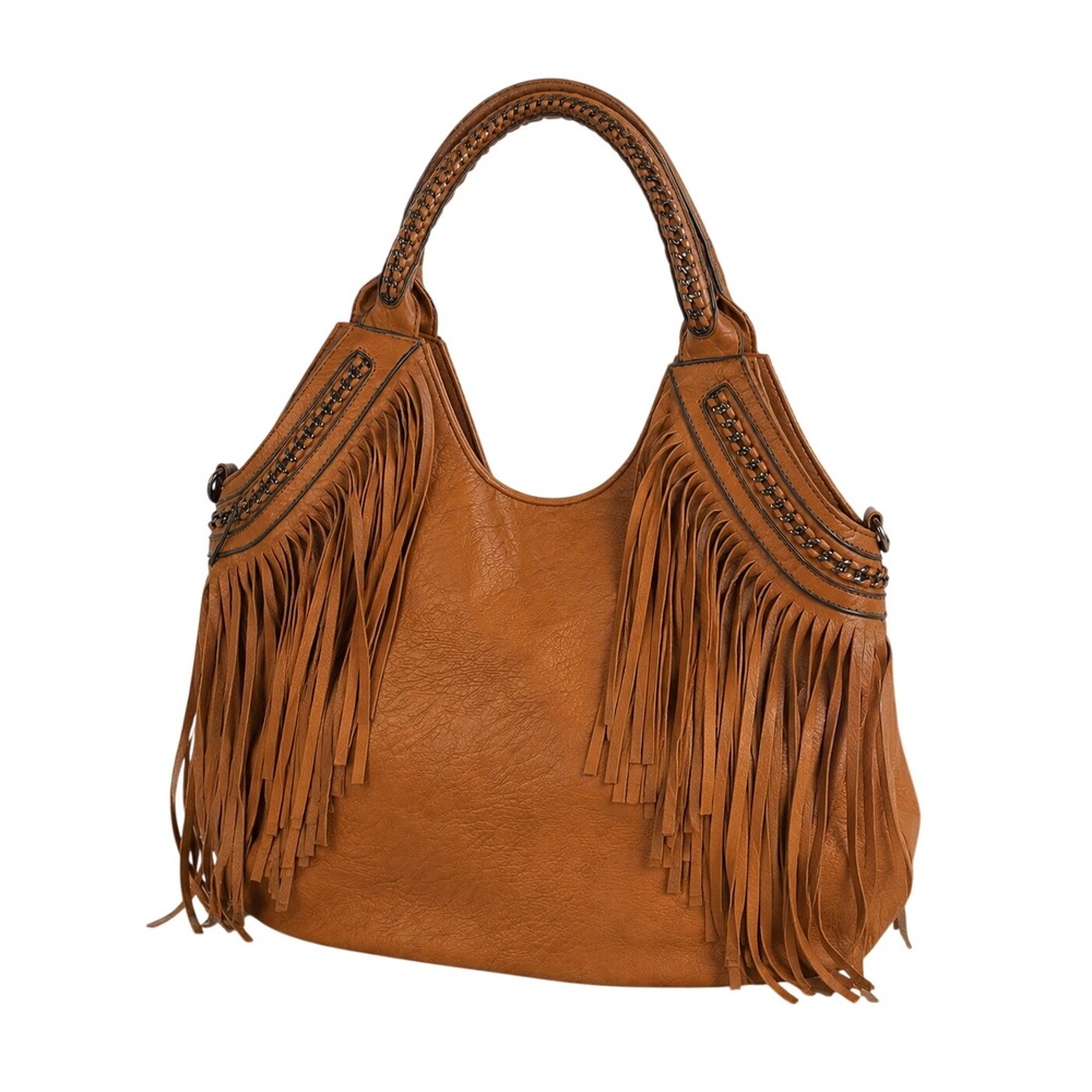Vintage Y2K Brown Fringe Western Boho Large Hobo Shoulder Bag Purse